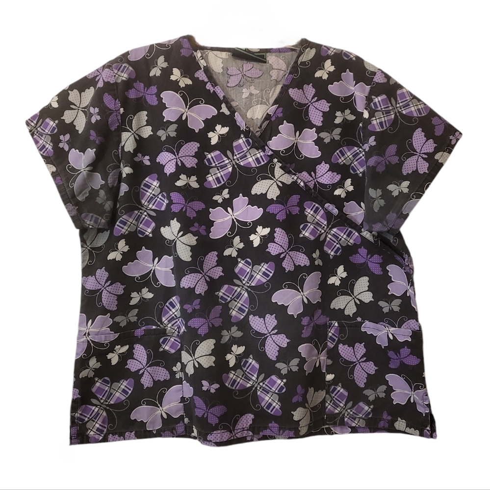 Black and purple butterfly scrub top